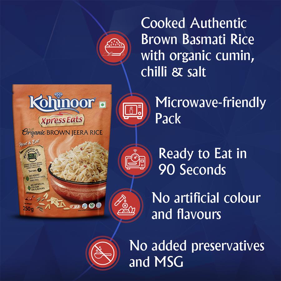 Kohinoor Xpress Eats, Ready-to-Eat Organic Brown Jeera Rice, 250 g 